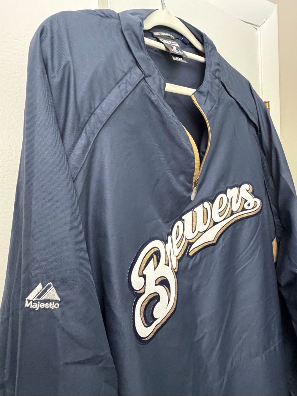 4XT BREWERS Majestic Navy & Gold Quarter-Zip Windbreaker /Rain pullover